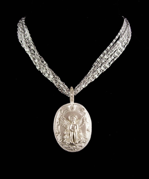 Signed gothic  Angel necklace / silver milagro  c… - image 1