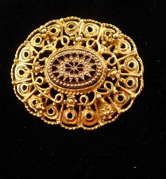 Broche Vintage Cabochons Vert Orange - Bijou Ancien 1839 état Impeccable