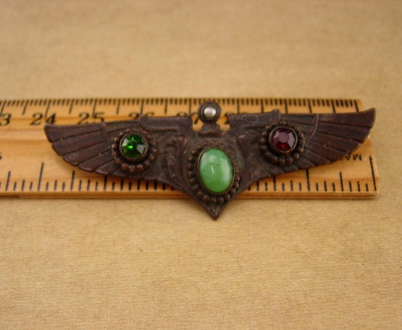 Antique Deco Winged Brooch - jeweled phoenix Egyp… - image 6