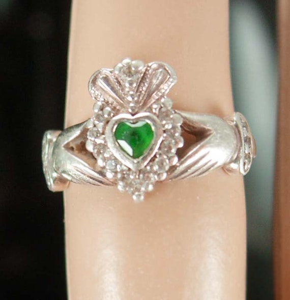 12 Diamond IRISH Claddagh Ring Vintage sterling C… - image 1