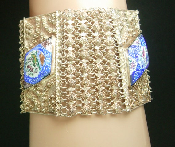 HUGE Persian Enamel Bracelet - vintage Tribal etr… - image 7