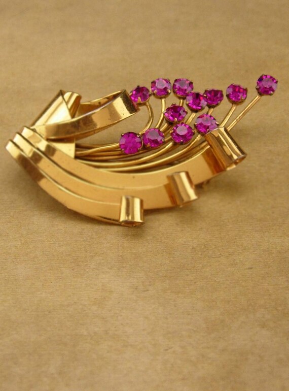 Vintage Gold STERLING Rhinestone brooch - Unsigne… - image 2