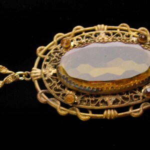 Antique Czech necklace Victorian snake design Vintage yellow faceted glass filigree pendant gothic drop edwardian jewelry image 4