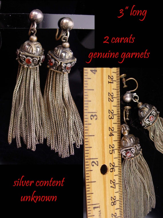 Antique 2ct garnet earrings / victorian tassel se… - image 4