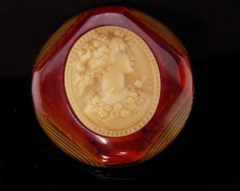 LARGE Antique bakelite Cameo Brooch - big vintage lucite Victorian pin - relief setting - estate jewelry