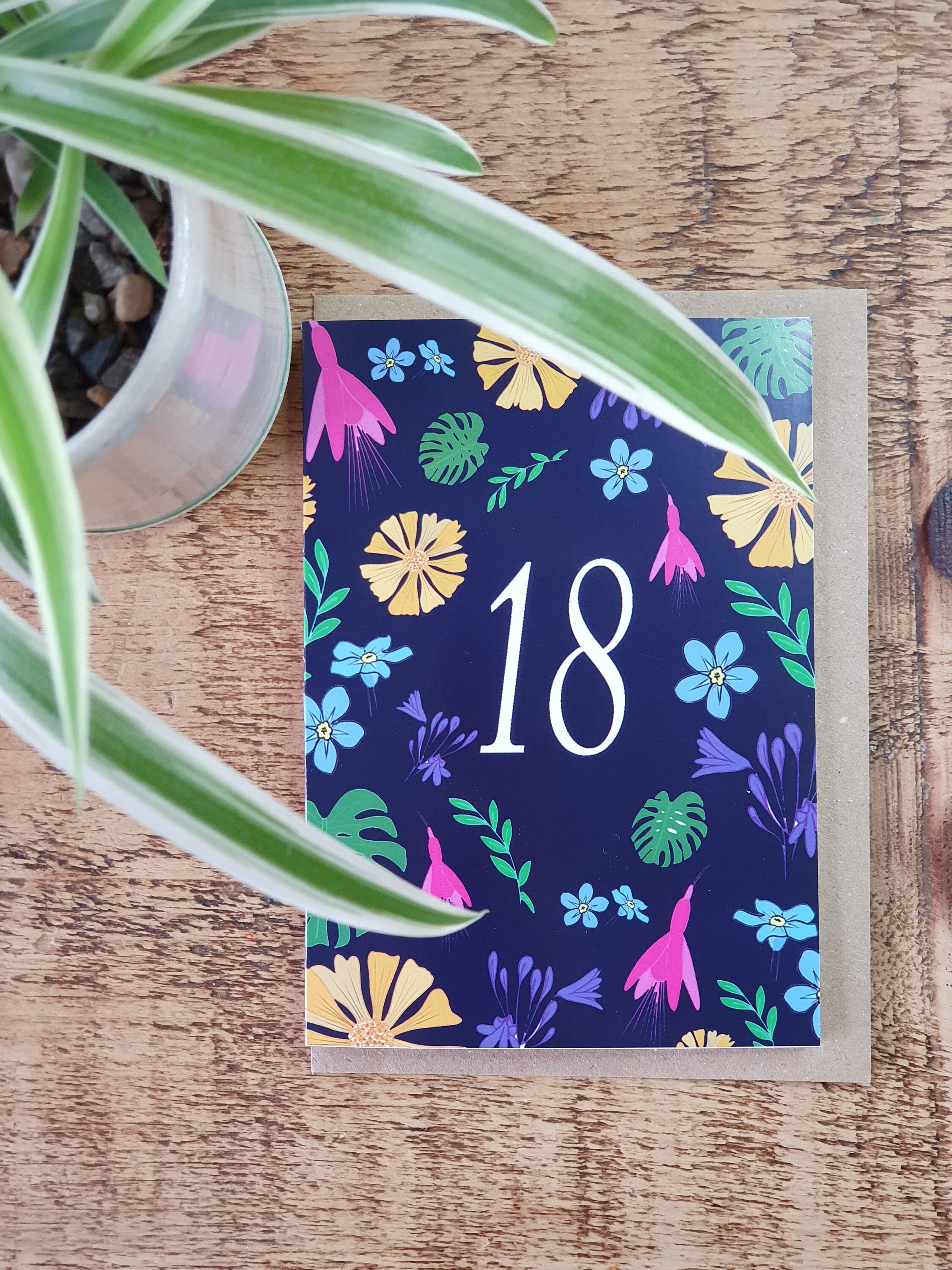 18th birthday card 18 flowers navy brights Etsy