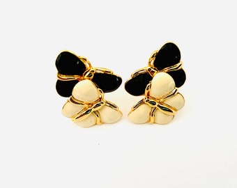 Vintage Enamel Butterfly Clip On Earrings