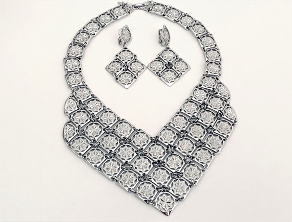 Vintage D’Orlan Silver Color Bib Necklace And Cli… - image 2
