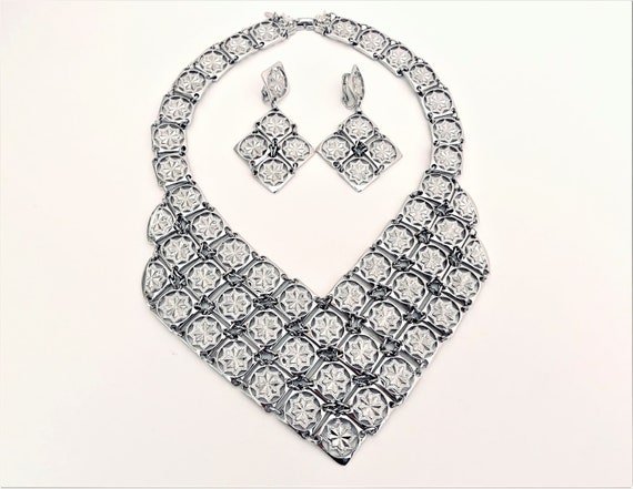 Vintage D’Orlan Silver Color Bib Necklace And Cli… - image 1