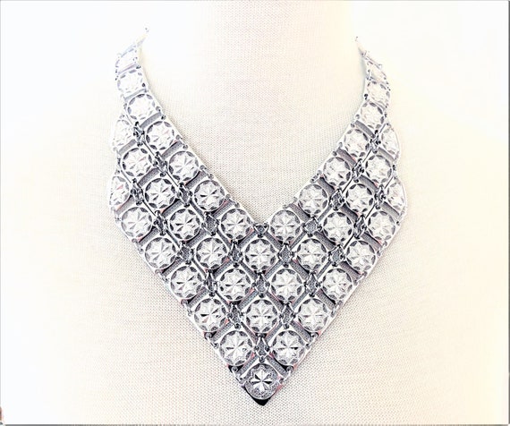 Vintage D’Orlan Silver Color Bib Necklace And Cli… - image 5