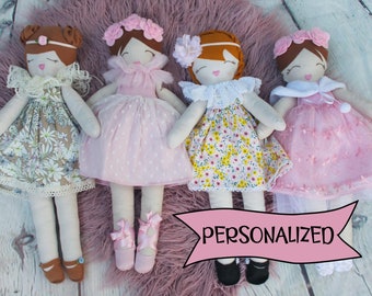 Personalized rag doll, custom rag doll, toddler gift, girl gift, handmade doll, first baby doll, my first doll, baby gift, handmade doll