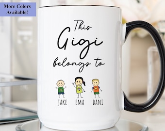 Taza Gigi con nombres de niños, taza Gigi, regalos Gigi, regalo de Navidad Gigi, regalo para Gigi, taza Gigi, taza de café Gigi, regalo Gigi de GrandKids