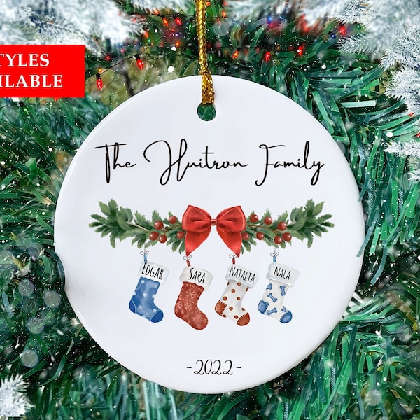 Personalized Family Ornament, Stockings Ornament With Family Member Names 2023, Custom Family Stocking Ornament With Names and Year