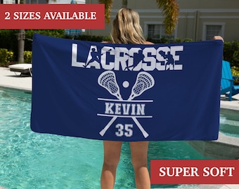 Lacrosse Beach Towel Personalized, Lacrosse Gifts, Lacrosse Pool Towel, Lacrosse Player Gifts, Lacrosse Bath Towel, Lacrosse Coach Gift
