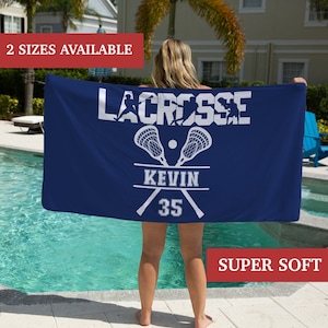 Lacrosse Beach Towel Personalized, Lacrosse Gifts, Lacrosse Pool Towel, Lacrosse Player Gifts, Lacrosse Bath Towel, Lacrosse Coach Gift image 1