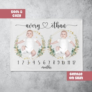 Personalized Twins Milestone Blanket, Twins Blanket With Months, Newborn Twins Blanket, Twins Monthly Tracker Blanket, Newborn Twins Gift