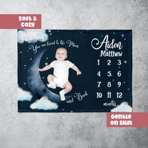 Personalized Moon And Stars Milestone Blanket, Boy Moon Milestone Blanket, Boy Moon Months Blanket, Boy Moon Blanket, Luna Milestone Blanket