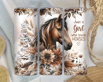 Vaso "Just A Girl Who Loves Horses", personalizado para amantes de los caballos, regalo para amantes de los caballos, con tapa con pajita (libra-IRU38)