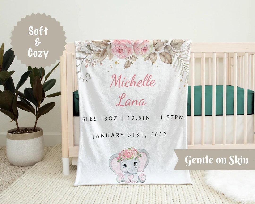 Personalized Baby Blanket, Baby Birth Stats Gift for Girls, Newborn