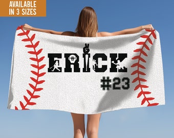 Personalized Baseball Towel for Boys – Custom Name Baseball Gift, Sports Team Gift, Christmas Gift for Baseball Player, Beach or Pool Towel