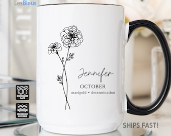 Birth Flower Mug Personalized, Birth Flower Gifts, Birth Flower Cup, Birth Flower Gifts For Women, Birth Flower Coffee Mug Cup