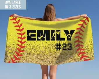 Personalized Softball Beach Towel, Softball Gifts For Girls, Softball Pool Towel, Softball Team Gifts, Softball Player Gift, Softball Towel