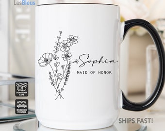 Bridesmaid Mug, Floral Maid Of Honor Mug, Bridesmaids Gift, Personalize Bridesmaid Gift, Maid of Honor Gift Mug, Maid of Honor Proposal Gift