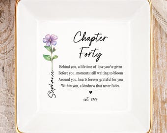 40th Birthday Gifts For Women, Personalized 40th Birthday Ring Dish, Custom Name Jewelry Dish 1986, Chapter Forty Keepsake Tray (LB-EHGOZ09)