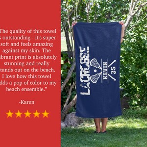 Lacrosse Beach Towel Personalized, Lacrosse Gifts, Lacrosse Pool Towel, Lacrosse Player Gifts, Lacrosse Bath Towel, Lacrosse Coach Gift image 4