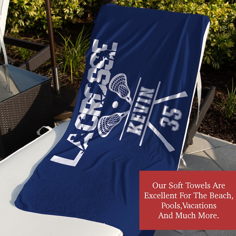 Lacrosse Beach Towel Personalized, Lacrosse Gifts, Lacrosse Pool Towel, Lacrosse Player Gifts, Lacrosse Bath Towel, Lacrosse Coach Gift image 5