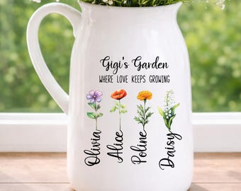 Personalized Gigi Gift, Custom Gigi Flower Vase with Birth Month Flowers, Gift For Gigi From Grandkids (LB-DZFV7S4G)