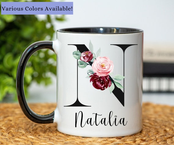 Personalized Name and Initial Mug, Personalized Mug, Initial Name Cup Gift  for Friends, Coffee Mug Gift for Her, Floral Name Coffee Mug 