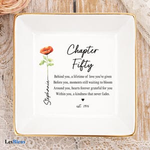 50th Birthday Gifts For Women, Personalized 50th Birthday Ring Dish, Jewelry Dish 1976, Chapter Fifty Birthday Keepsake Tray (LB-EHG76HZ)