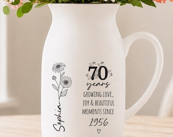 Personalized 70th Birthday Gift, Custom 70th Birthday Flower Vase, 70th Birthday Gift For Her (LB-DZFV7S21B)