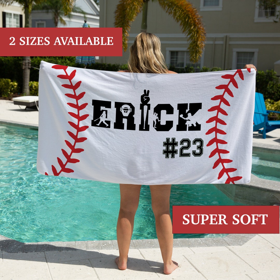 Personalized Baseball Beach Towel, Baseball Pool Towel, Baseball Gifts