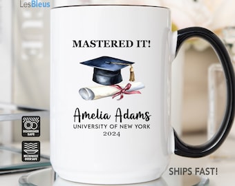 Masters Degree Mug, Mastered It Mug, Masters Degree Graduation Gift, Personalized Masters Degree Coffee Cup, Graduation Mug for Masters