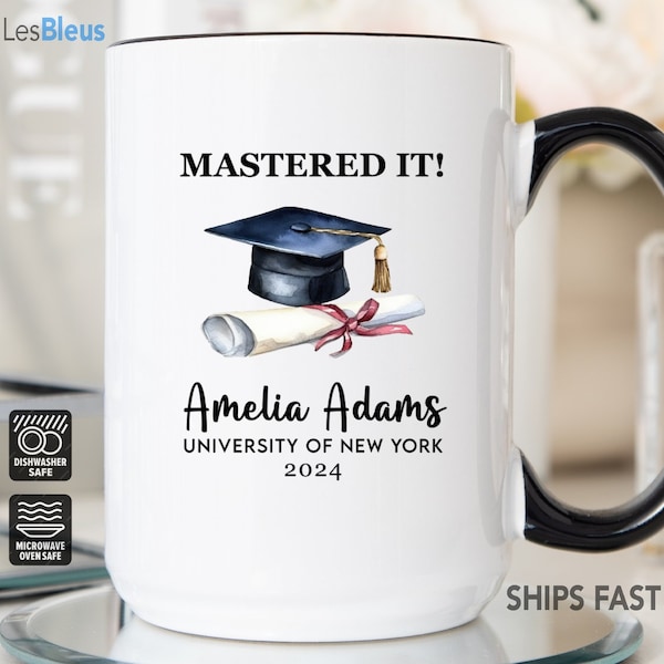 Masters Degree Mug, Mastered It Mug, Masters Degree Graduation Gift, Personalized Masters Degree Coffee Cup, Graduation Mug for Masters