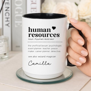 HR Christmas Mug, Human Resources Gift for Coworker, Personalized Office Cup, HR Manager Secret Santa Gift, Hr Appreciation Mug (LB-DIE382)