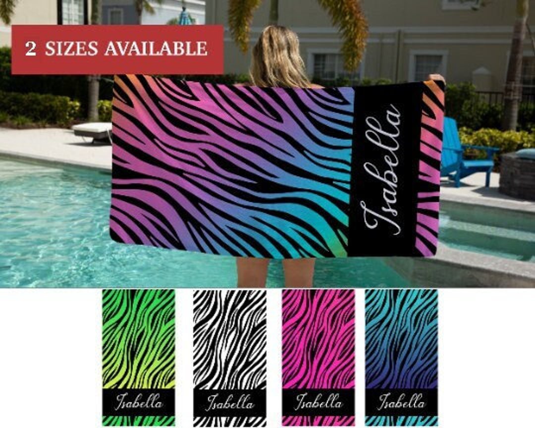 Personalized Zebra Print Beach Towel Beach Gifts for Women Etsy