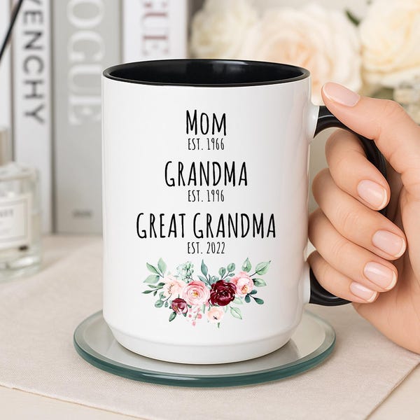 Personalized Great Grandma Mug, Christmas Gift for Great Grandma, New Great Grandma Announcement Mug, Great Grandma Est Mug