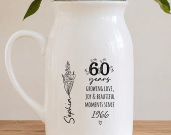 Personalized 60th Birthday Gift, Custom 60th Birthday Flower Vase, 60th Birthday Gift For Her (LB-DZFV7S21C)