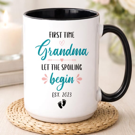 First Time Grandma Mug Pregnancy Announcement Gift, New Grandma Reveal Coffee Mug, Personalized Est Year Grandma Cup