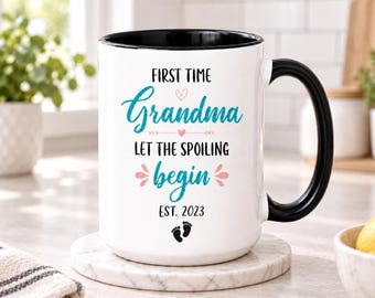 First Time Grandma Mug Pregnancy Announcement Gift, New Grandma Reveal Coffee Mug, Personalized Est Year Grandma Cup