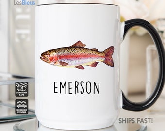 Personalized Fish Mug, Rainbow Trout Mug, Fishing Mug, Fish Coffee Mug, Fishing Gifts For Men, Fishing Gifts For Dad, Fishing Mug For Men