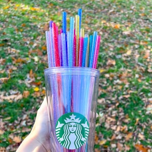 Cute Reusable Glitter Straw | Reusable Straw | Eco Friendly | Reusable Glitter Straw | Venti | Venti Straw | Extra Long Reusable Straw