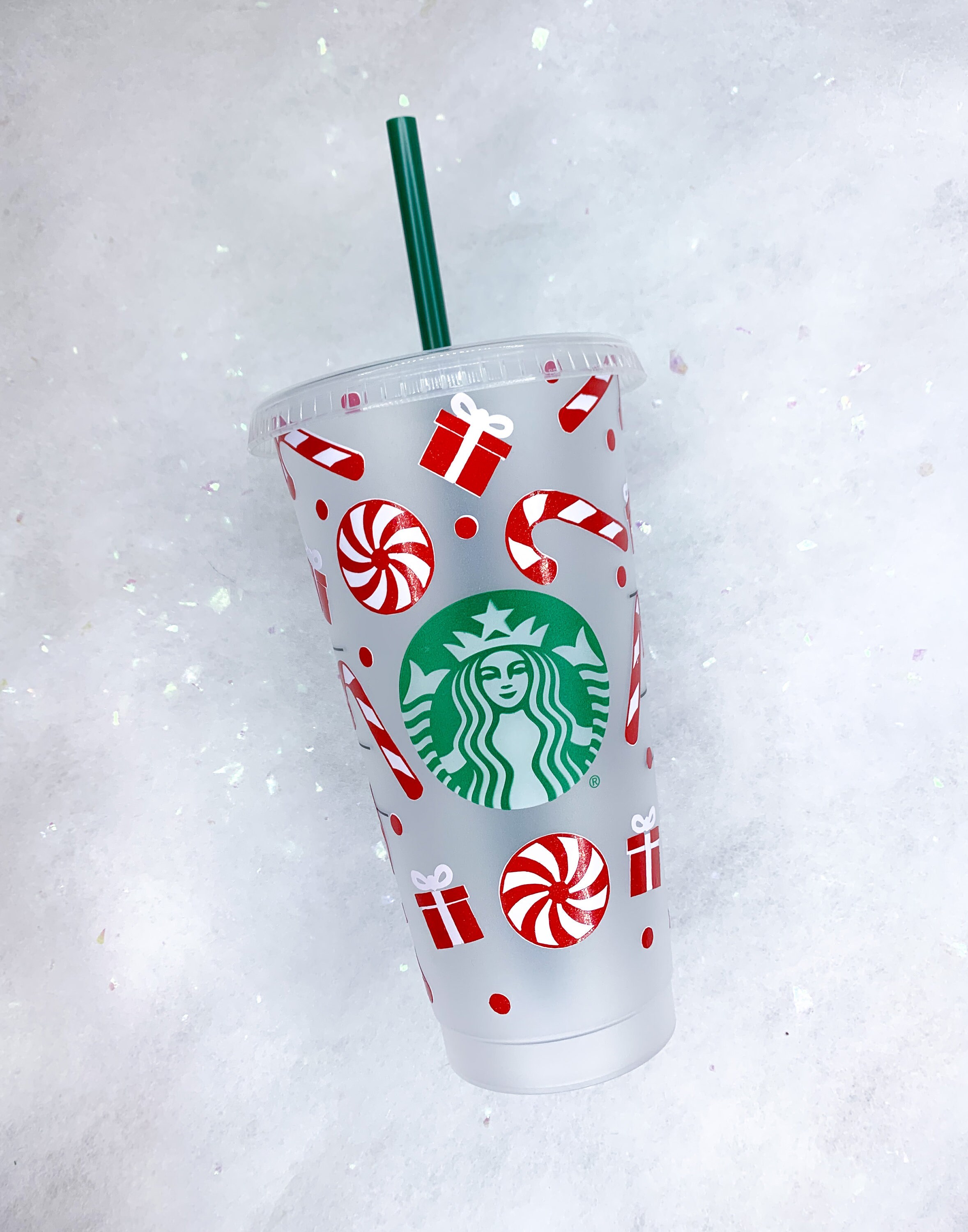 Candy Cane Starbucks Stocking Christmas Reusable Cold Cup with lid & Straw  or Hot Cup Holiday Tumbler Christmas Thanksgiving HalloweenFall