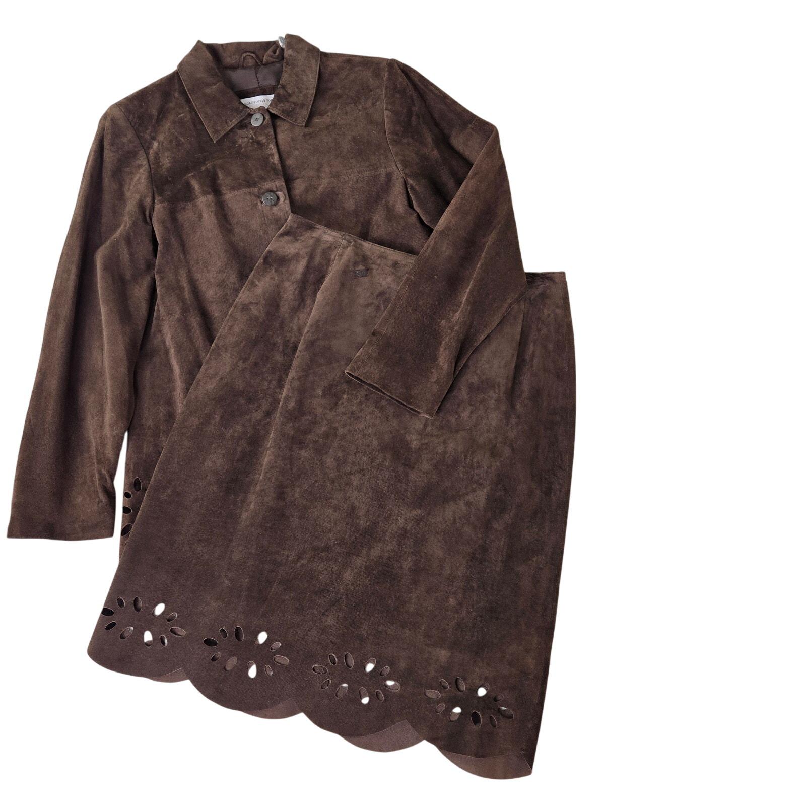 コスチューム Lord & Taylor Vintage Suede Skirt Set Cutout Outfit 2 Piece