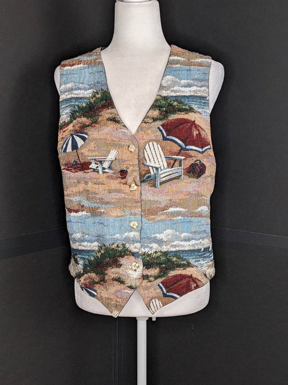 Orvis EUC Vintage Tapestry Beach Vest Medium blue 