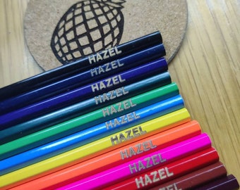 Coloured Pencils Stationery Name Customised Personalised Laser Engraved School Office Party