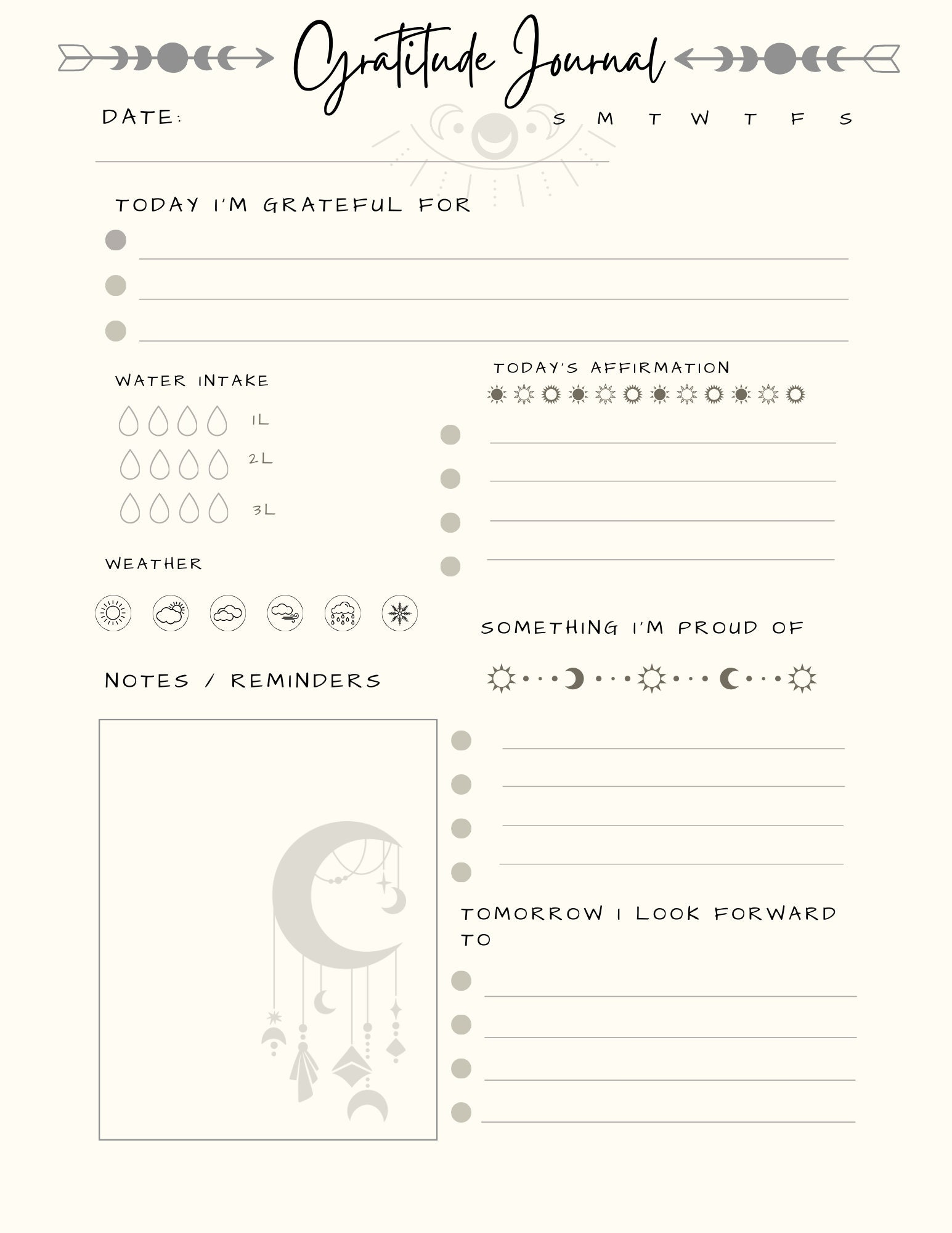 Mystical Celestial Boho Gratitude Journal Pages With Free 2024 Calendar ...